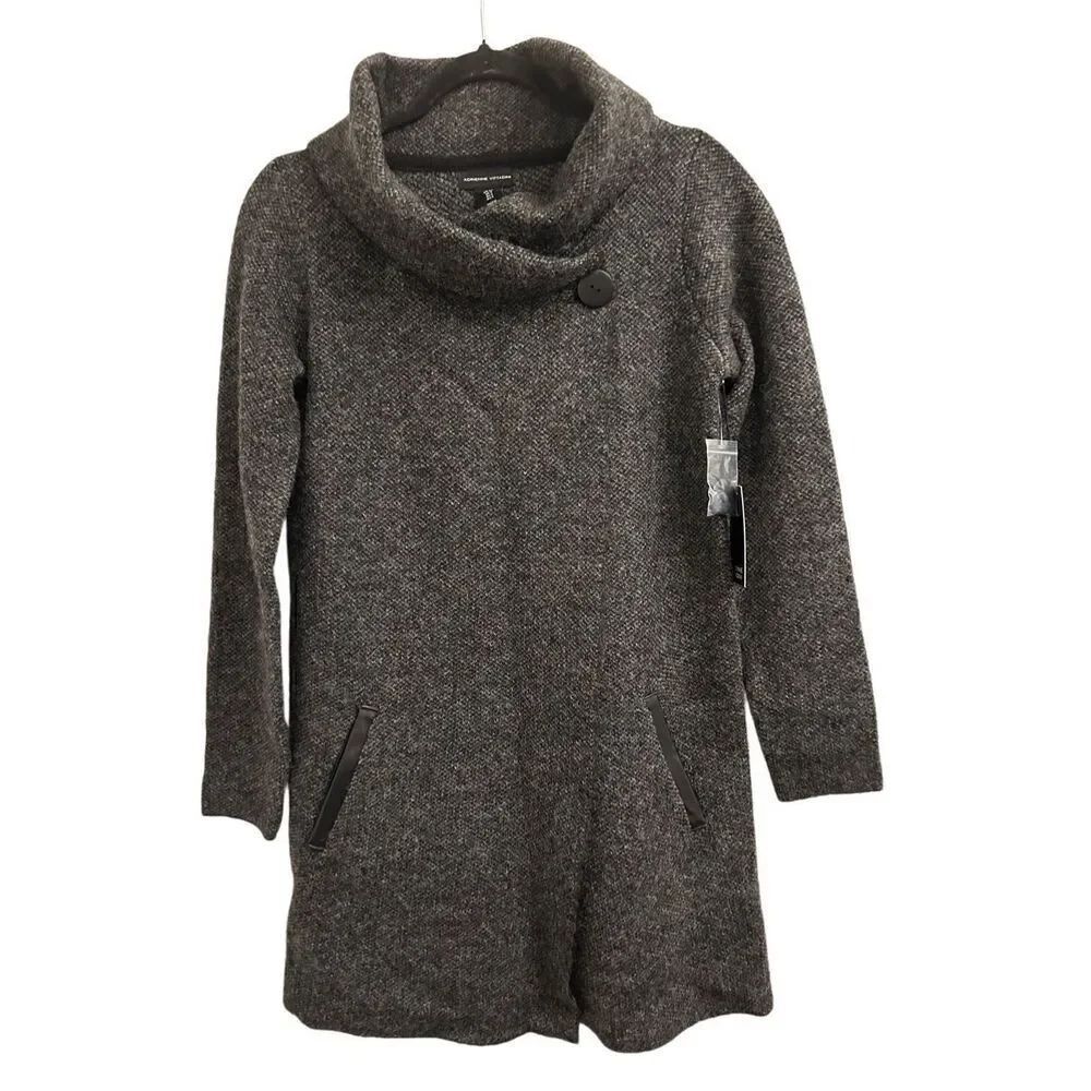 NWT Adrienne Vittadini Shawl Collar wool blend Sweater Cardigan S Charcoal Gray